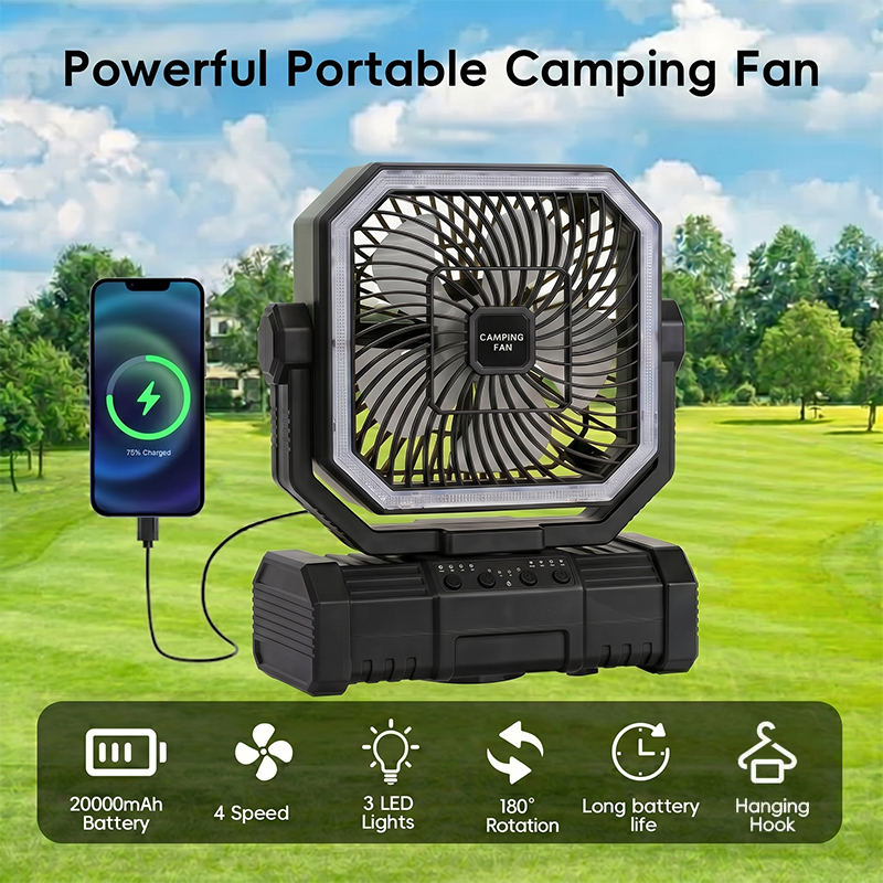 Outdoor Camping Ventilator - 20000mAh Camping Ceiling Fan Rechargeable Battery
