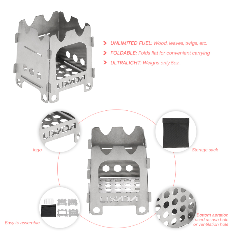 Lixada Titanium/Stainless stee - đánh giá và giá Outdoor Camping Stove Wood